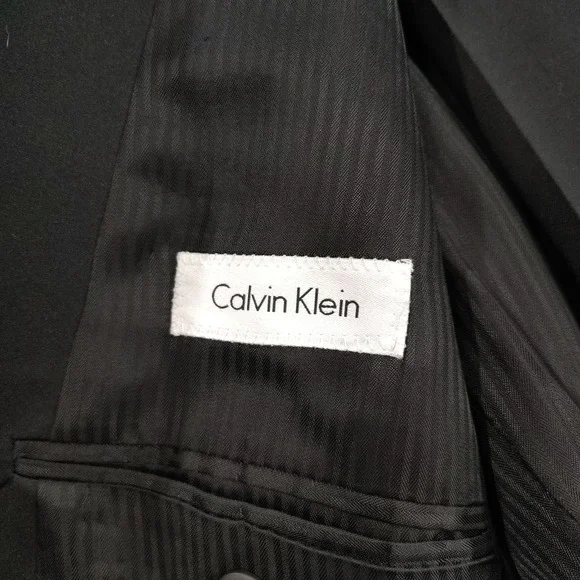 Calvin Klein Tuxedo Mens 40L Black 3‎ Button Notch Satin Lapel Wool Pants 32x33
